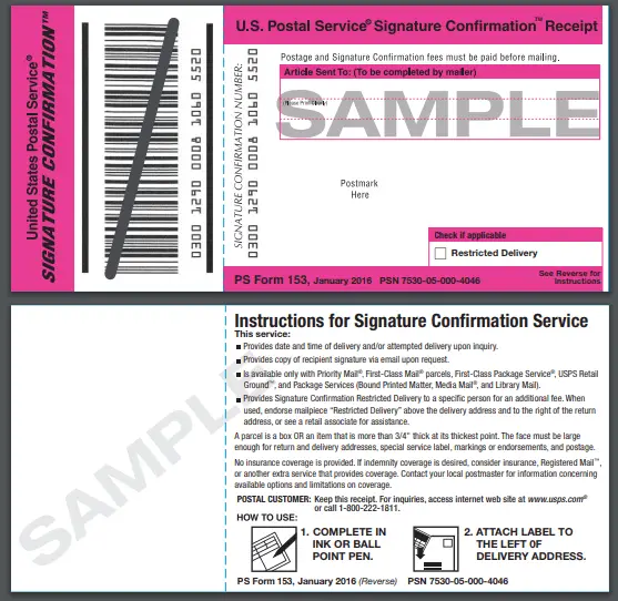 PS FORM 153