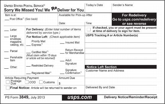 USPS PS-Form-3849 front