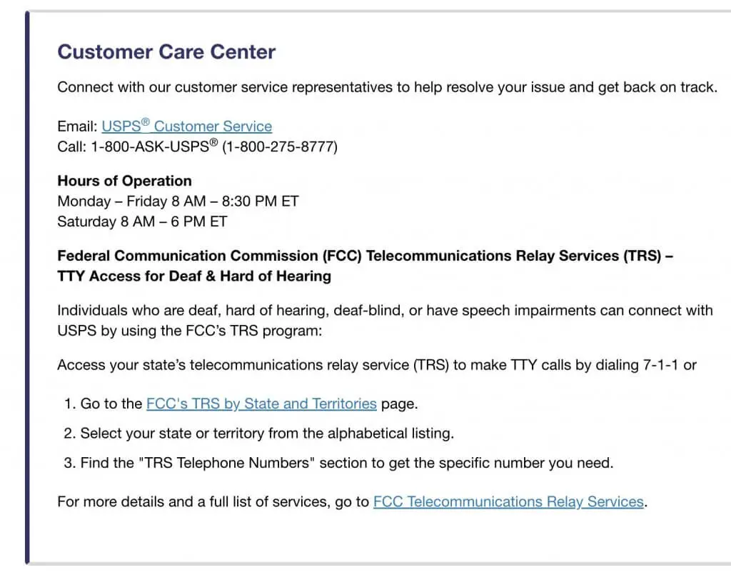 contact usps customer care number
