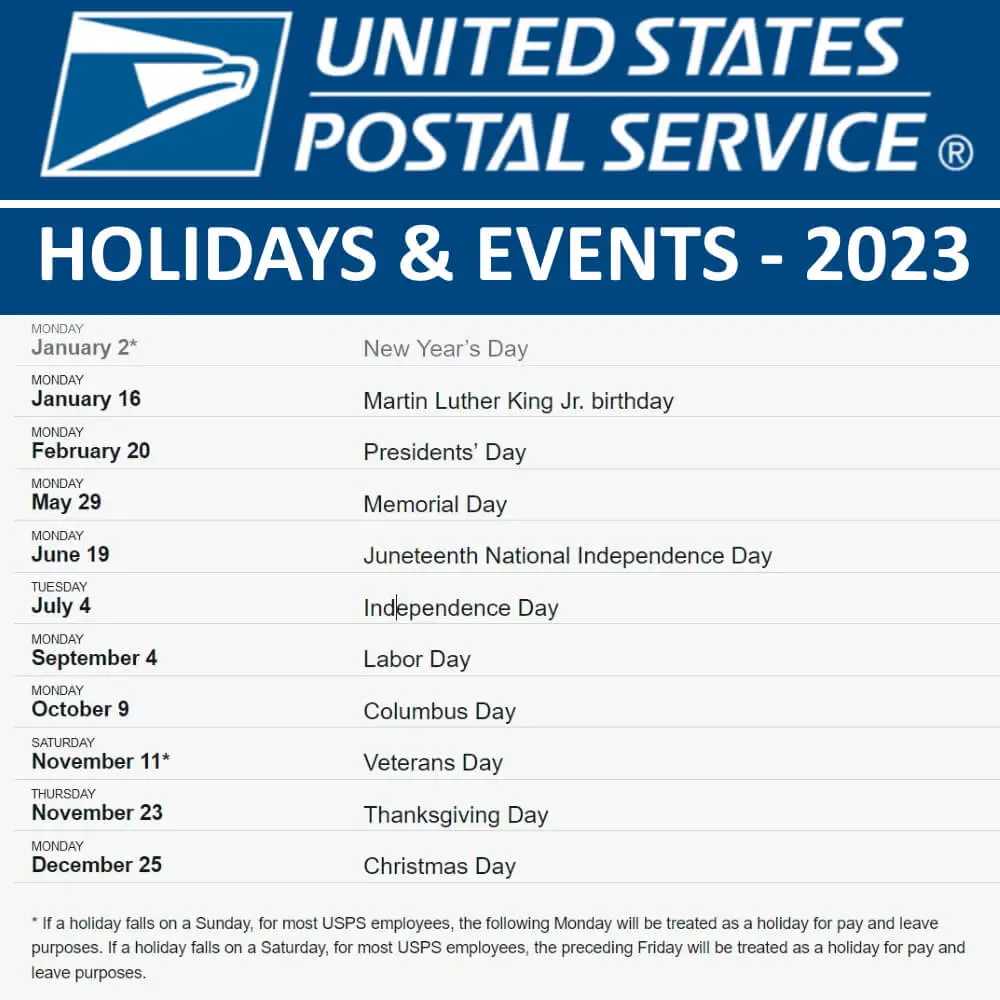 USPS Holidays and Events 2023